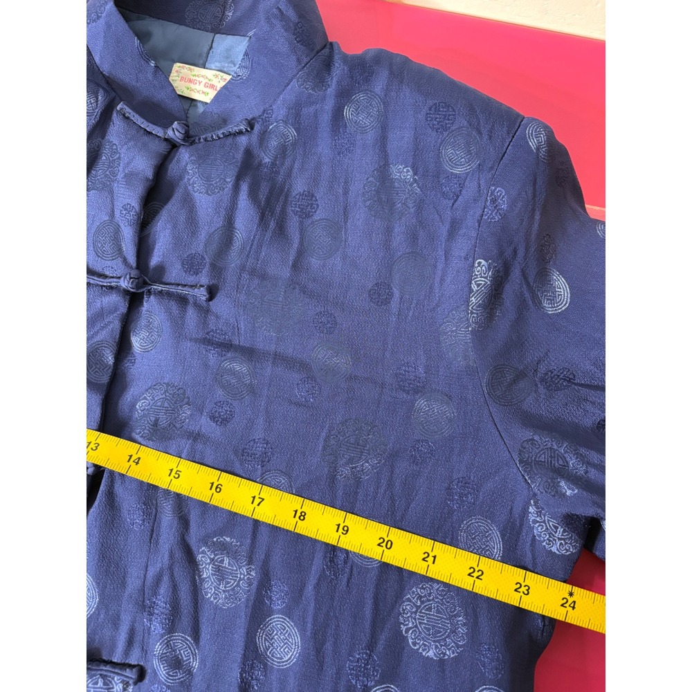 BUNGY GIRLS Blue Tang Jacket Sz XL Frog Button Medallion Jacquard Chinoiserie - Picture 6 of 12